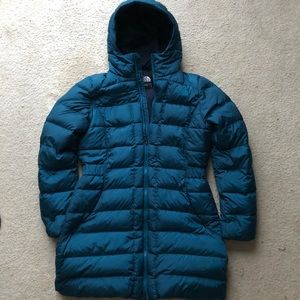 Blue north face long parka